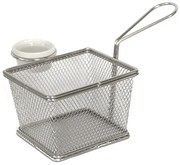 Horecano - Иноксова кошничка за сервиране правоъгълна с дръжка и рамекин 10х8х7,5см(HC-93818)