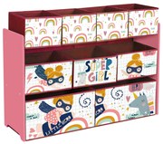 Органайзер за Играчки и Книжки,  Детска Етажерка с 9 Текстилни Коша за Съхранение - SUPER GIRL