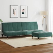 3258147 vidaXL 2-местно разтегателно канапе с табуретка, тъмнозелено, кадифе