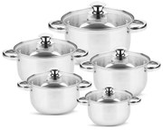 Разопакован: Комплект тенджери Rosberg R51210O10, 10 части, 2.1-6.3 l, Неръждаема стомана, Сребрист