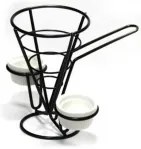 Horecano - Метална стойка конус за сервиране на чипс с две купички за сос, черна, 10x15cм, B2276B (181004-2)