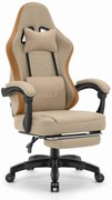 Удобен геймърски и офис стол HC-1015 с поставка за крака - бежов
