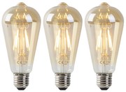 Комплект от 3 LED крушки E27 ST64 златист с датчик за здрач 4W 400lm 2200K