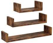 Комплект от 3 кафяви стенни рафта SHELFY