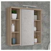Стенен шкаф за баня с огледало VENOM, бял/дъб сонома