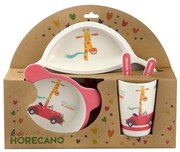 Horecano - Детски сервиз за хранене от 5 части с кръгла чиния "ЖИРАВ НА ПЪТЕШЕСТВИЕ" KIDS-ECO-FRIENDLY-(009-3)