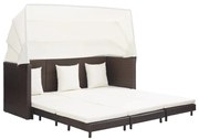 46076 vidaXL Разтегателен 3-местен диван с навес, полиратан, кафяв