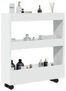 855241 vidaXL Тясна количка за съхранение с 3 нива, бяла, инженерно дърво