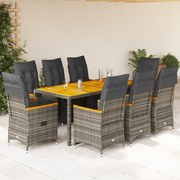3276972 vidaXL Градински бистро комплект с възглавници 9 части сив полиратан