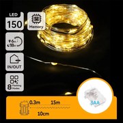 Aigostar - LED външна гирлянда 150xLED/8 функции 3xAA 15,3 m IP44 топла бяла