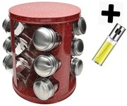 Бурканчета за подправки на стойка ZEPHYR ZP 1217 CR12 С ПОДАРЪК СПРЕЙ ЗА ОЛИО, 12 бр. бурканчета, 3 нива, Въртяща се основа, Червен мрамор