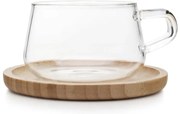 Чаша за чай с чинийка Viva Scandinavia CLASSIC V75800, 250 мл, Стъкло, Бамбук, Прозрачен