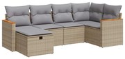 3325916 vidaXL Градински диван с възглавници, 6 части, бежов полиратан
