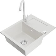 Mexen Enzo гранитна мивка с 1 отделение с дренаж и кухненски смесител Telma, бяла - 6506-20-670200-20