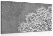 Картина на платно – Елементи на цветна Мандала в черно-бяло изпълнение