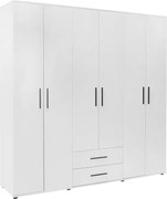 Шкаф с 6 врати Bianco от меламин в бял цвят 206x52x213см.