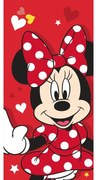 Червена памучна детска кърпа 70x140 cm Minnie "Red heart" – Jerry Fabrics
