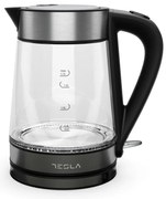 Електрическа кана Tesla KT300X, Стъклена, 2200W, 1.7 L, Скрит нагревател, STRIX Технология, Черен