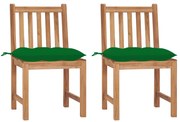 3062936 vidaXL Градински столове, 2 бр, с възглавници, тиково дърво масив