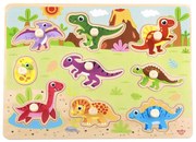 Tooky Toy - Дървен пъзел с дръжки Динозаври TY859
