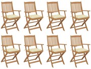 3075102 vidaXL Сгъваеми градински столове с възглавници 8 бр акация масив