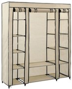 282435 vidaXL Гардероб с отделения и лостове, кремав, 150x45x176 см, плат