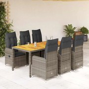 3277025 vidaXL Градински бистро комплект с възглавници 7 части сив полиратан