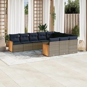 3260423 vidaXL Градински диван с възглавници, 10 части, полиратан, сив