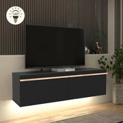 Morel TopMebel меламинов стенен шкаф за телевизор с LED осветление в черен цвят 140x41.8x40cm.