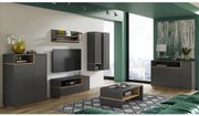 Комплект мебели ФОЛК Антрацит (Тъмносив)/Дъб Артисан - МОДЕРНА СЕКЦИЯ ЗА ДНЕВНА С МАЛЪК ТВ ШКАФ