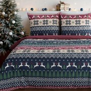 Коледен памучен комплект чаршафи с норвежки елен и дърво Ширина: 220 см | Дължина: 200 см