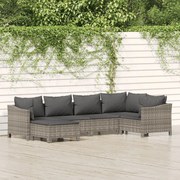 3187291 vidaXL Градински комплект с възглавници, 6 части, полиратан, сив