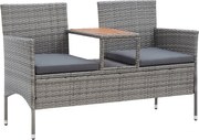 46147 vidaXL 2-местна градинска пейка с маса за чай 143 см полиратан сива