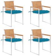 3078573 vidaXL Градински столове 4 бр с възглавници тиково дърво масив