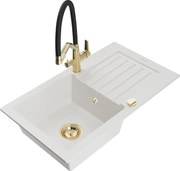 Mexen Pablo гранитна мивка с 1 отделение и отцедник с кухненски смесител Duo, бяла - 6510-20-671701-57-G