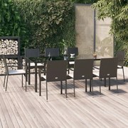 3185136 vidaXL Градински трапезен комплект възглавници 9 части черен полиратан
