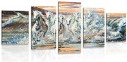 картини от 5 части – Коне съставени от вода