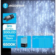 Aigostar - Външен коледен LED гирлянд с 200 LED, 8 функции, 5x2m, IP44, студено бяла светлина