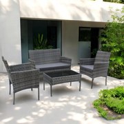 Градински комплект с диван, фотьойли и маса с черно стъкло