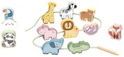 Tooky Toy - Комплект дървени фигурки за нанизване, Диви животни