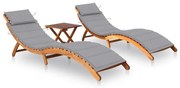3077377 vidaXL Шезлонги, 2 бр, с маса и възглавници, акациево дърво масив