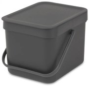 Кош за разделно събиране на боклук Brabantia Sort&Go 648974, 6 л, Дръжка, Възможност за стенен монтаж, Тъмносив