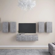 3079099 vidaXL Комплект ТВ шкафове от 6 части, бетонно сиви, инженерно дърво