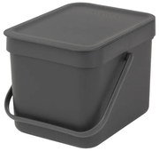 Кош за разделно събиране на боклук Brabantia Sort&Go 648974, 6 л, Дръжка, Възможност за стенен монтаж, Тъмносив