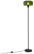 Ретро подова лампа черна със зелено стъкло - Bizle