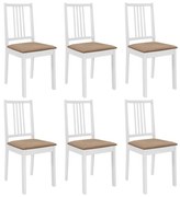 276405 vidaXL Трапезни столове с тапицерия, 6 бр, бели, масивна дървесина