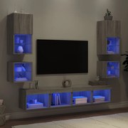 3216595 vidaXL ТВ стенни модули с LED, 8 части, сив сонома, инженерно дърво