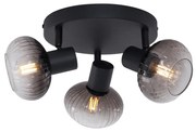 Модерен таванен прожектор черен с кръгло опушено стъкло 3-светлина - Теди