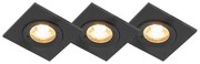 Комплект от 3 вградени прожектора за баня черен квадрат IP44 - Xena