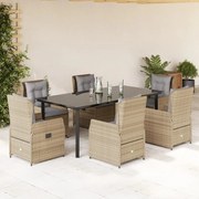 3262880 vidaXL Градински комплект с възглавници, 7 части, бежов полиратан